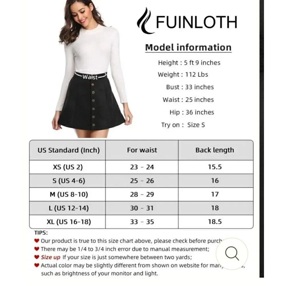 Fuinloth Faux‎ Suede Mini Skirt Black L Go Go Groovy Preppy